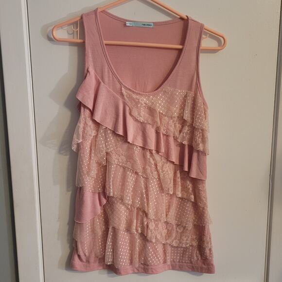 Maurices Womens Pink Ruffle Tank Top Size S Sleeveless Layered Frilly Blouse - Picture 1 of 9